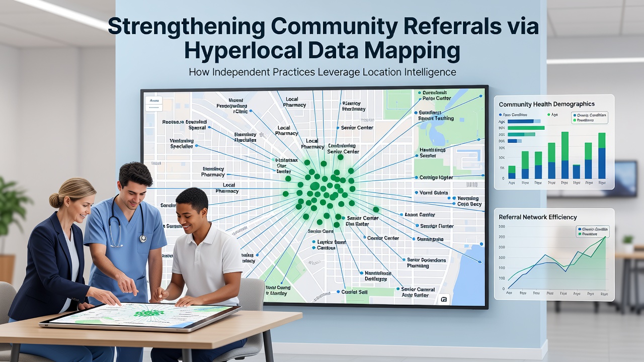 Community health workers reviewing referral loop maps to connect patients with nearby specialists